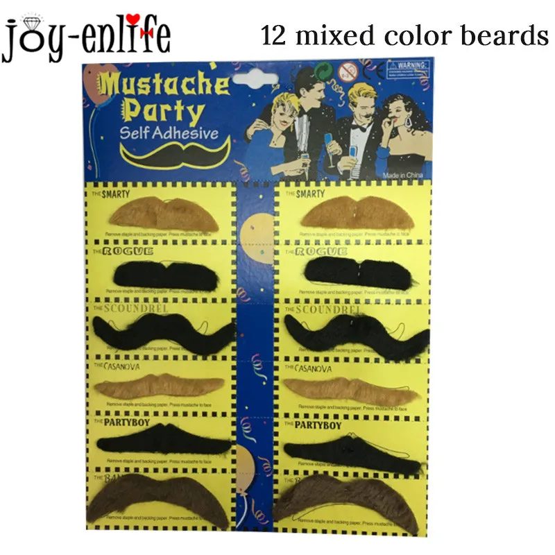 JOY-ENLIFE 1 набор, забавные черные поддельные бороды, косплей на Хэллоуин, пиратские вечерние реквизиты, поддельные усы, для детей и взрослых, декоративная фотобудка - Цвет: 12pcs Mixcolor