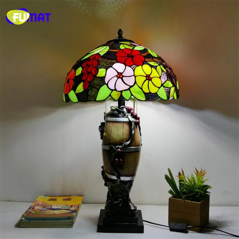 Fumat Table Lamps Stained Glass Lamp Led Bulbs Grape Rose Wine