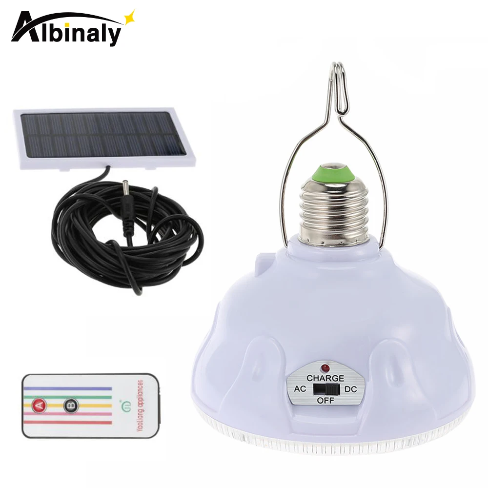 

Albinaly Remote Control 24 LED Solar Light E27 Portable Tent Camping Light Solar Emergency Security Lamp for Garden Decoration