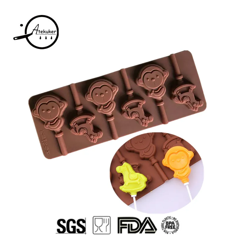 

Atekuker Horse Monkey Shape For Lollipops Silicone Form Mold For Chocolate Candy Lollipop Mold Cake Decorating Tools