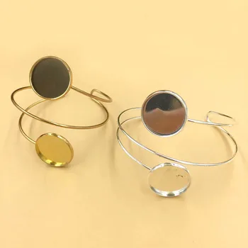 

Open Cuff Bangle Bases Blank with Double 20mm Round Smooth Bezel Cabochons Wire Bracelet Bangle Settings Findings DIY Making