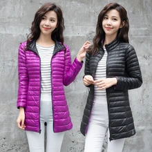 S-XXXL Для женщин белая утка вниз куртка осень-зима длинные два боковых одежда парки верхняя одежда теплые женские ультра легкий пуховик SF966