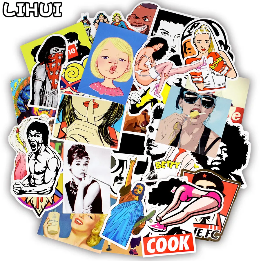 

50pcs People Style Mixed Sticker Anime Waterproof JDM Stickers for Kid Sticker on Travel Case Laptop Skateboard Moto Bicycle