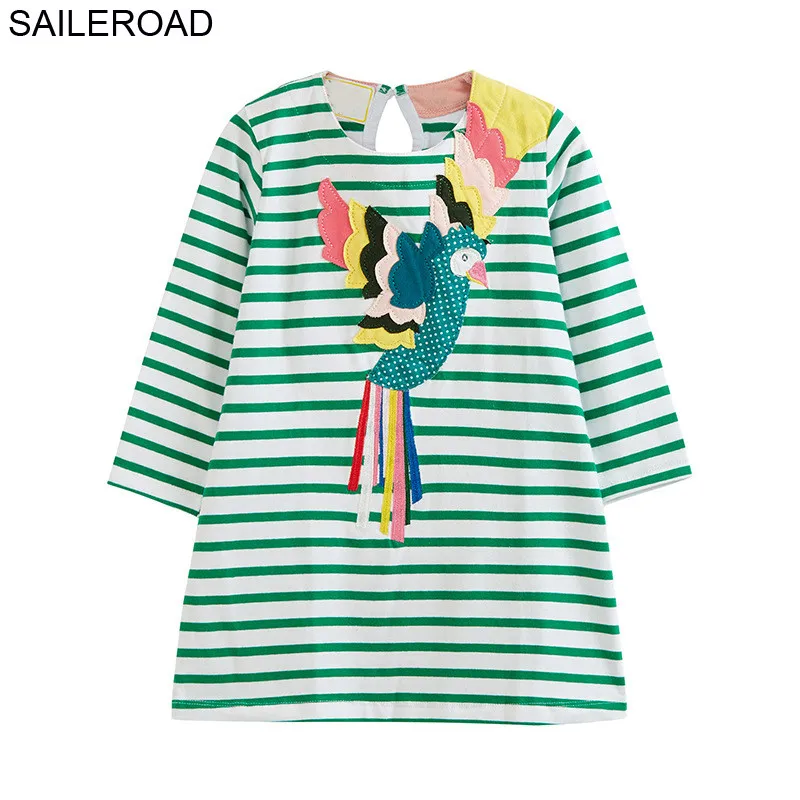 

SAILEROAD Parrot Animal Embroider Girls Long Sleeve Dress for Girls Party Dress Kids Clothes 7years Baby cumpleamnos unicornio