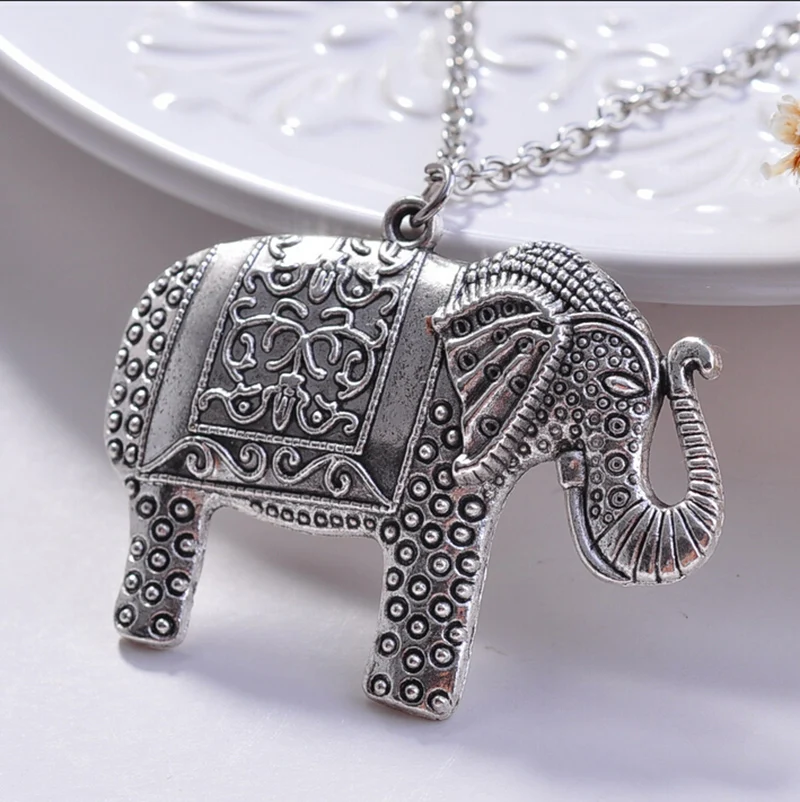 

JETTINGBUY 1 Pcs Silver Vintage Elephant Necklace Trendy Men Jewelry Charm Pendant & Chain Animal Lucky Jewelry Gift Newest