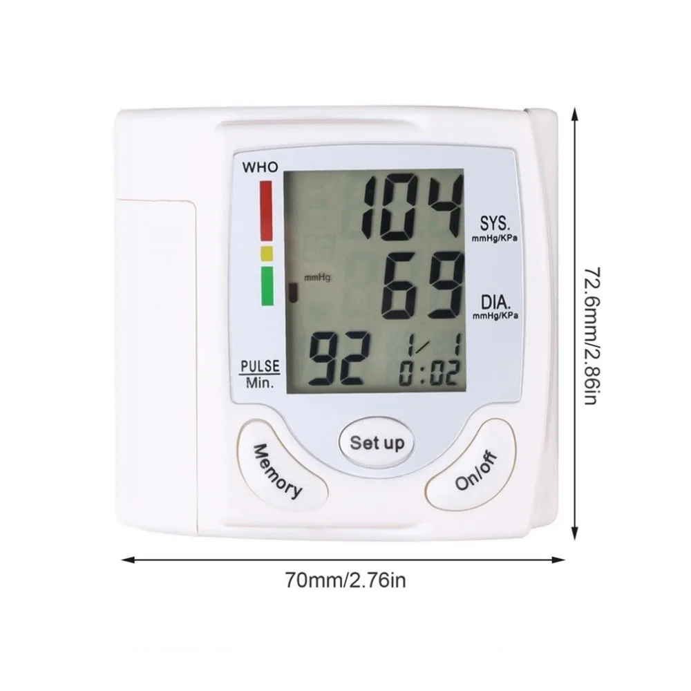 Portable automatic blood pressure monitor medical digital LCD display wrist tonometer pulse heart rate monitor blood pressure monitor blood pressure meter