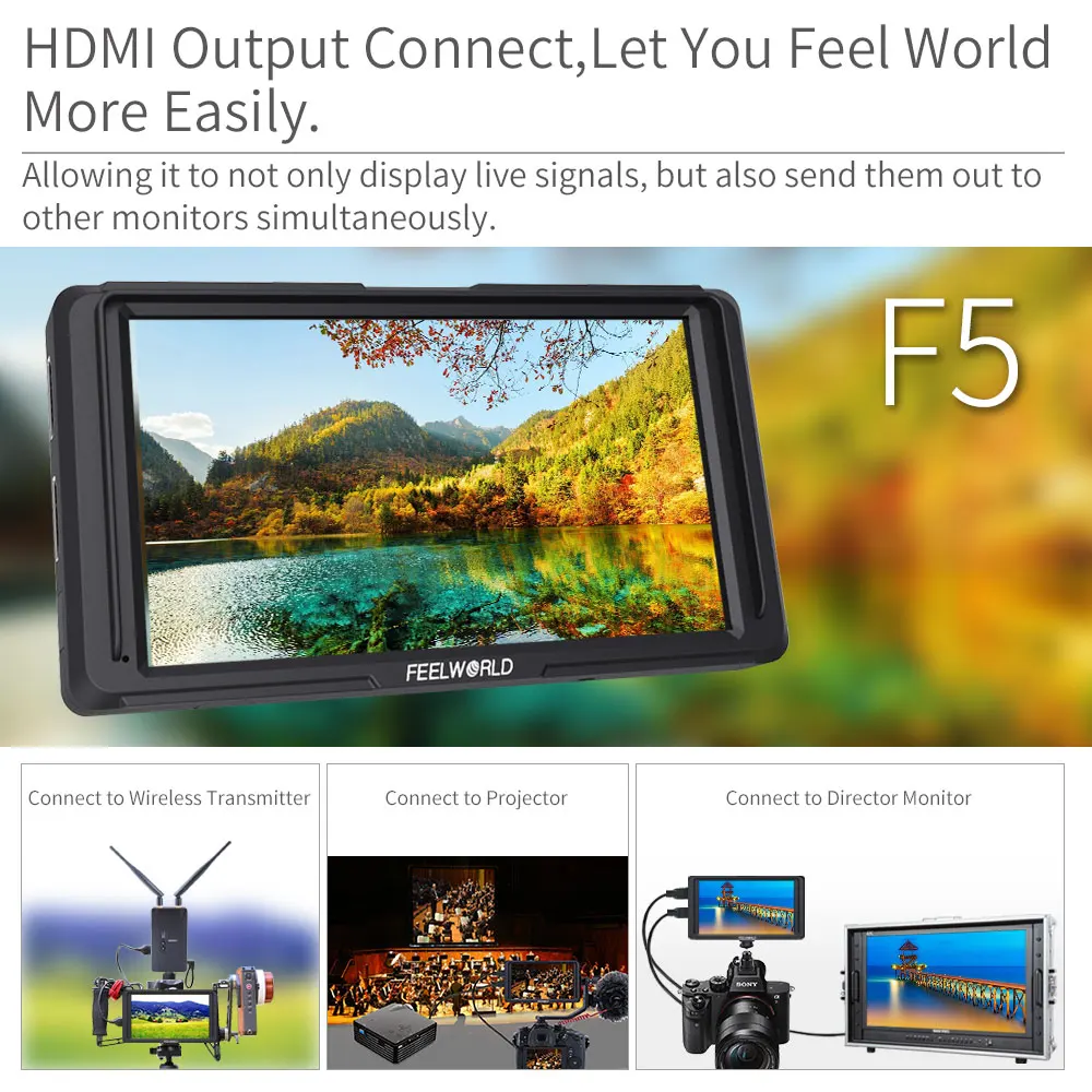 FEELWORLD F5 5 дюймов на камеру DSLR полевой монитор 4K HDMI ips Full HD 1920x1080 фокус помощь DC вход выход включает Наклонный рычаг