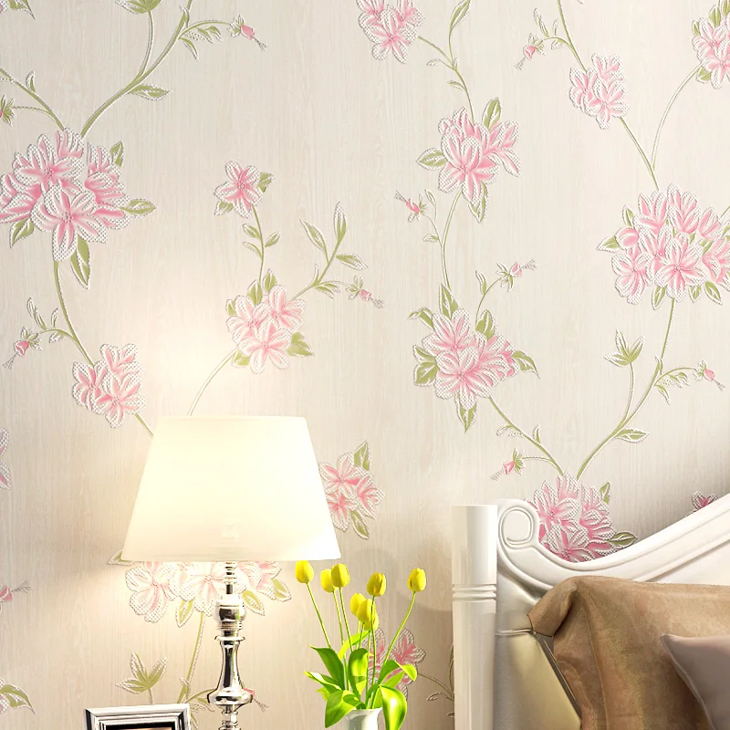 

0.53x9.5 Meter Pink Flower Pattern Nonwoven Wallpaper Wedding Room Bedroom Bedside Background Wall Living Room Wallpaper