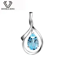 DOUBLE-R Ювелирные украшения подарок капли воды формы подлинного голубой топаз Подвески Романтический Настоящий камень Подвески для Для женщин CAP02463A