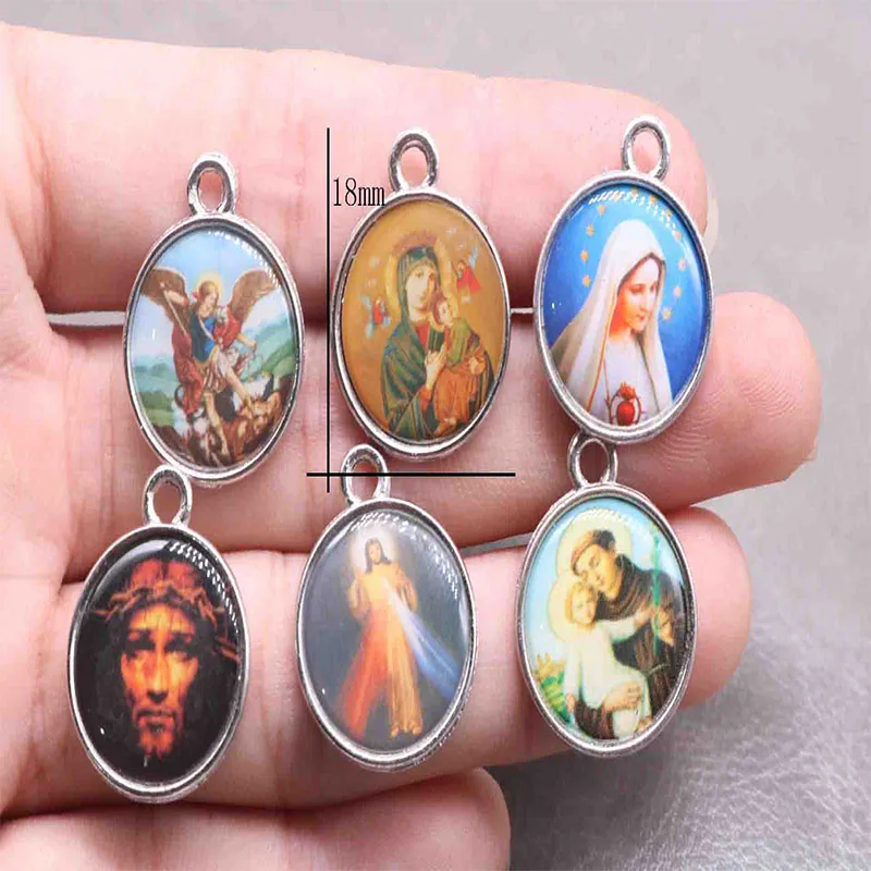 100 Pieces / Catholic Icon Handmade Cross Small Round Medal Charm