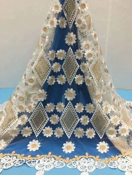 

African Lace Fabric 2019 High Quality Lace Fabric 3 D Flower Beautiful Applique Rhinestones Lace For Nigerian Wedding Dress