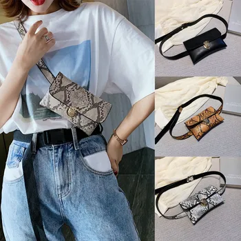 

Snake Pattern Chain Shoulder Waist Bags Fanny Belt Packs Phone Pouch Women PU Leather Crossbody Casual Messenger Chest Bags #3