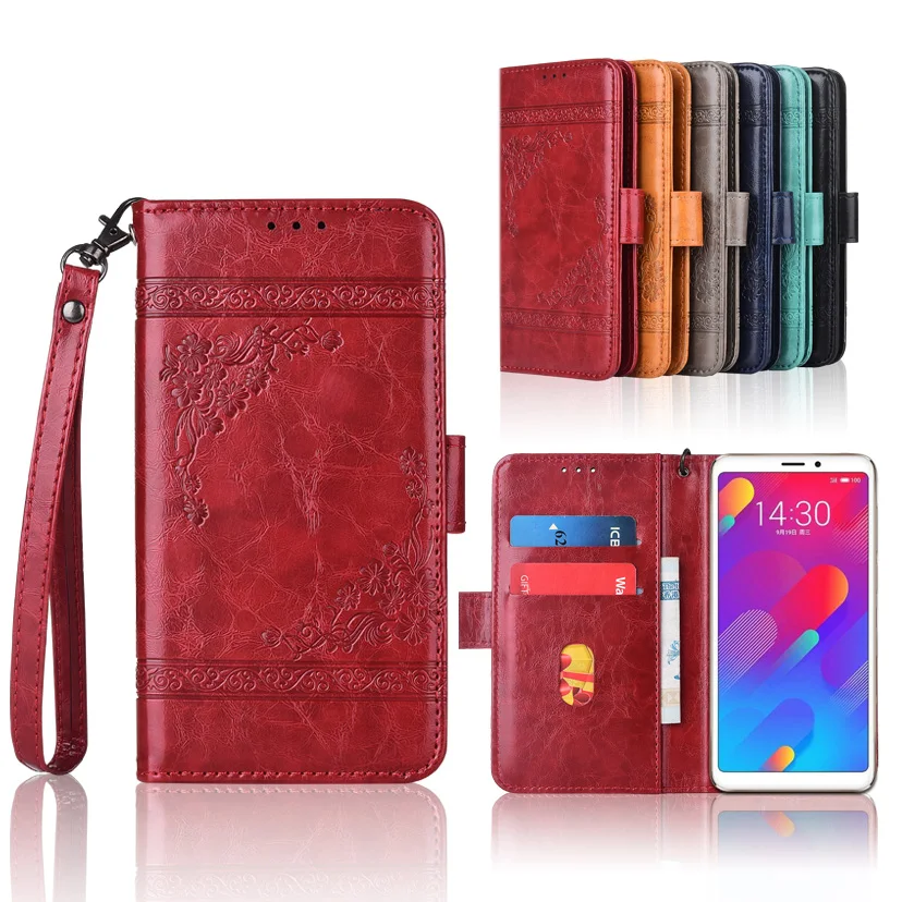 Newest Wallet case for Meizu M8 (V8 pro) M8c V8 X8 case with Strap,100% special PU leather embossing flower Flip case