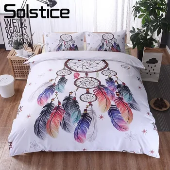 

Solstice Home Textile White Bedding Set Dream Catcher Tradition Duvet Cover Pillowcase Feather Girl Boy Child Teen Linen AU King