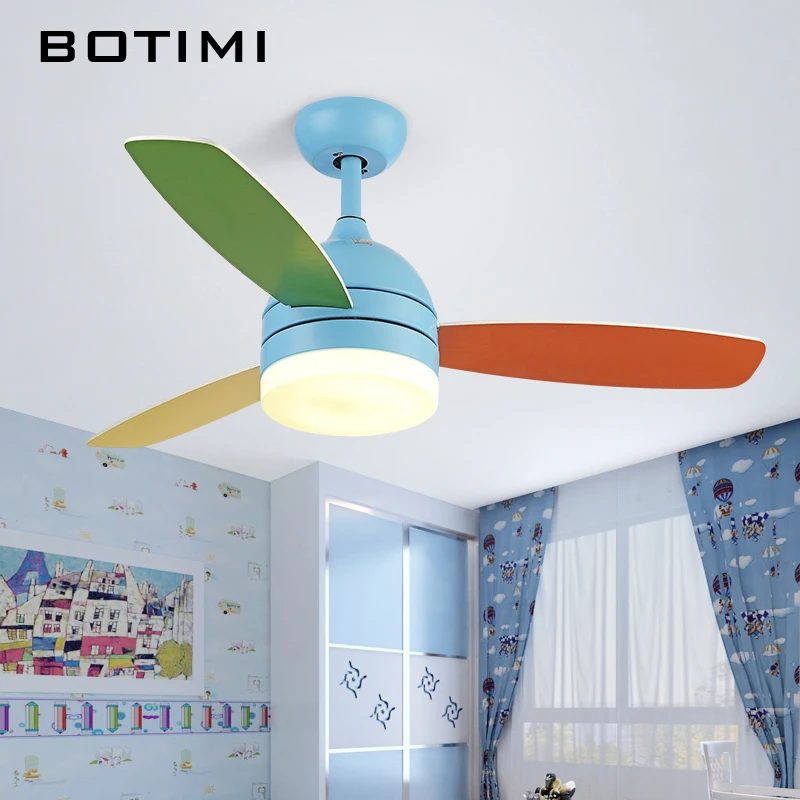 

BOTIMI Led Ceiling Fans With Lights For Children Room Ventilador De Teto 220V Ceiling Fans Lamp Bedroom Cooling Fan Lighting