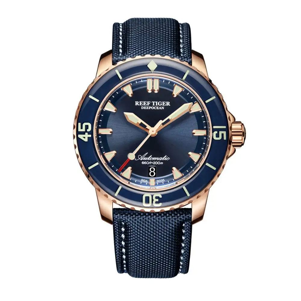 Tiger Reef/RT Брендовые мужские часы для дайвинга Новые супер розовое золото светящиеся автоматические нейлоновые наручные часы Relogio Masculino+ коробка RGA3035