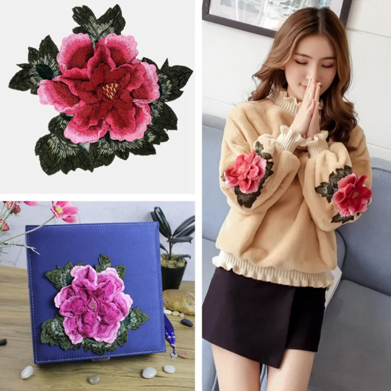 

FFLACELL Embroidery Patches Para La Ropa Applique Embroidery Flower Patches Rose Flower for Clothes Parches