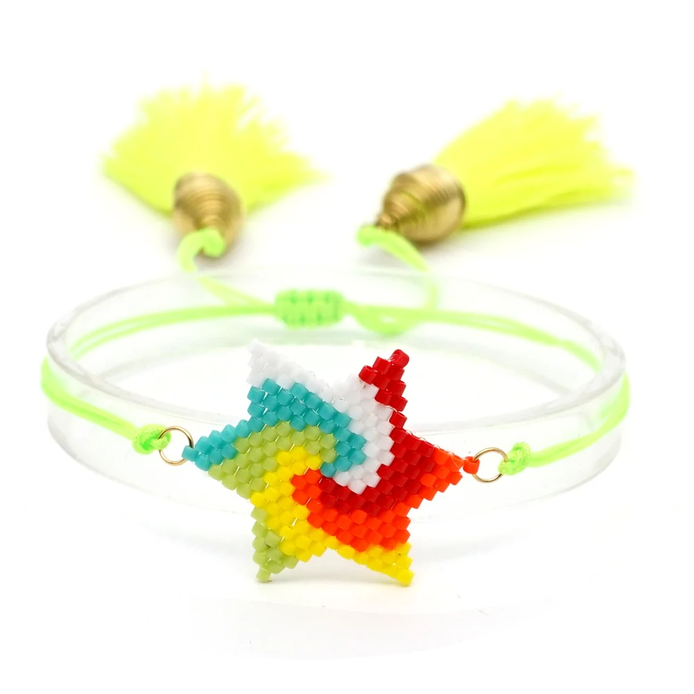 

Shinus Wholesafe 10pcs/lot Miyuki Bileklik Star Pattern Bracelet Colorful Rainbow Instagram Fashion Handmade Accessories Summer