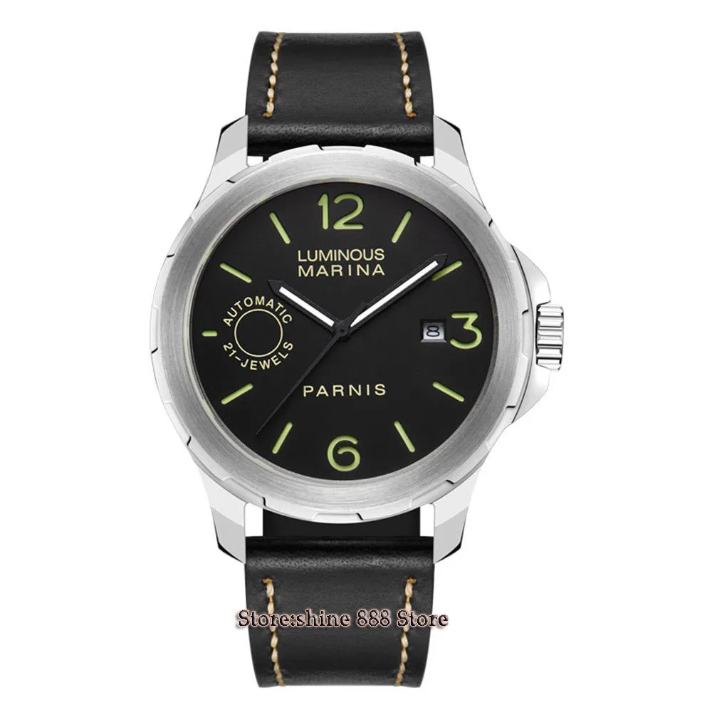 

43mm parnis black sandwich dial sapphire crystal miyota automatic mens watch