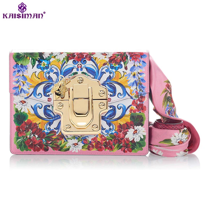 

Goddess! Luxury Exquisite Flowers Print Painted Women Genuine Cowhide Leather Messenger Bag Original Designer Shoulder Bag Bolsa