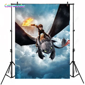 

How To Train Your Dragon Movie Theme Birthday Party Backdrop for Photography Hiccup On Black Dragon Clouds Background For Kids