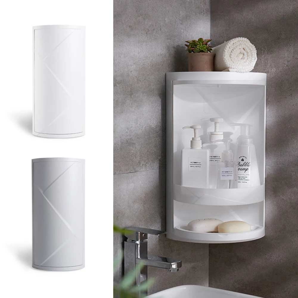 

Multi-function Rotating Shelf Bathroom Kitchen Storage Rack ABS Free Punching Suction Wall Storage Box Kitchen Organizer