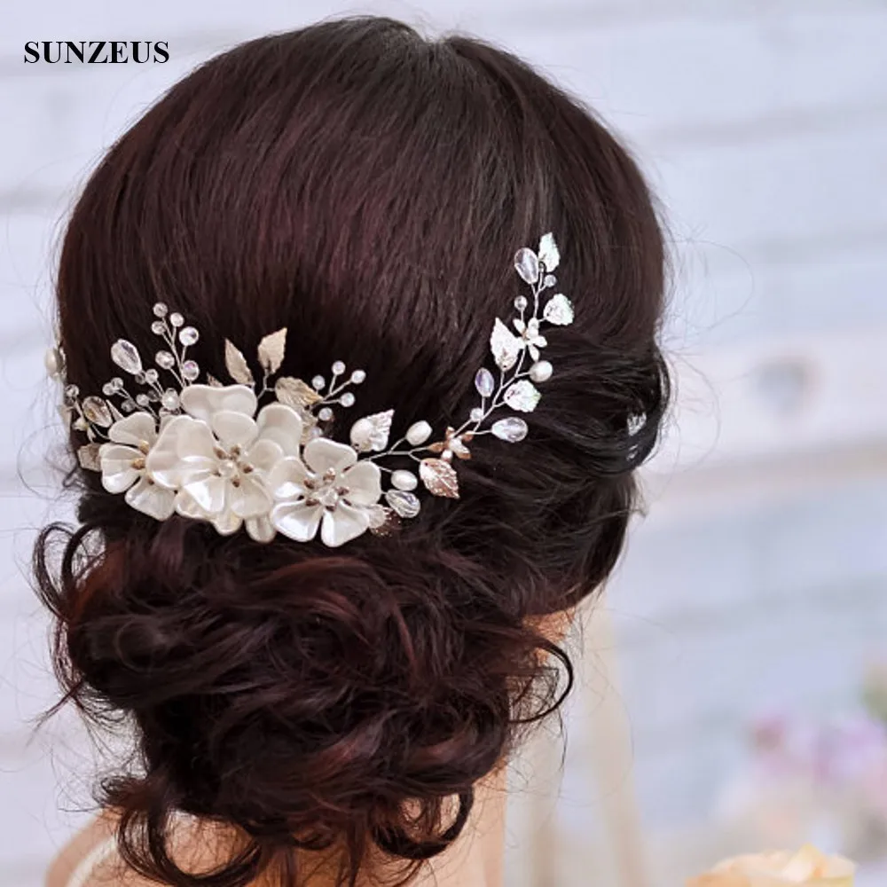 

Beautiful Women Bridal Headpiece Leaves Pearls Crystal Headband Wedding Accessory SQ0164
