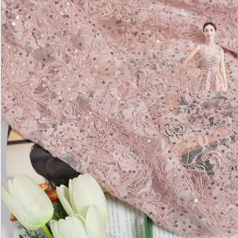 

1pcs 122CM width 1m length sequin fabric clothing wedding dress, stagesuit, halter top, dress , sequinsmeshembroidery