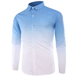 Повседневное shirtsNew Mens Geometric градиент цвета Slim Fit рубашка Fashion Camisa masculina высокого качества длинные-футболки с рукавами