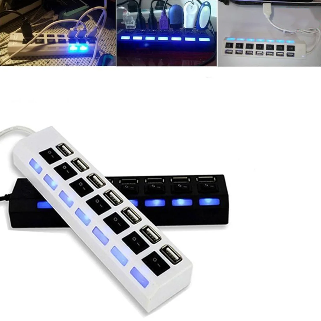 

Multi Divisor USB 2.0 LED Adapter Hub 5V Wall Charging 7 Ports With Power on/off Switch For PC Laptop