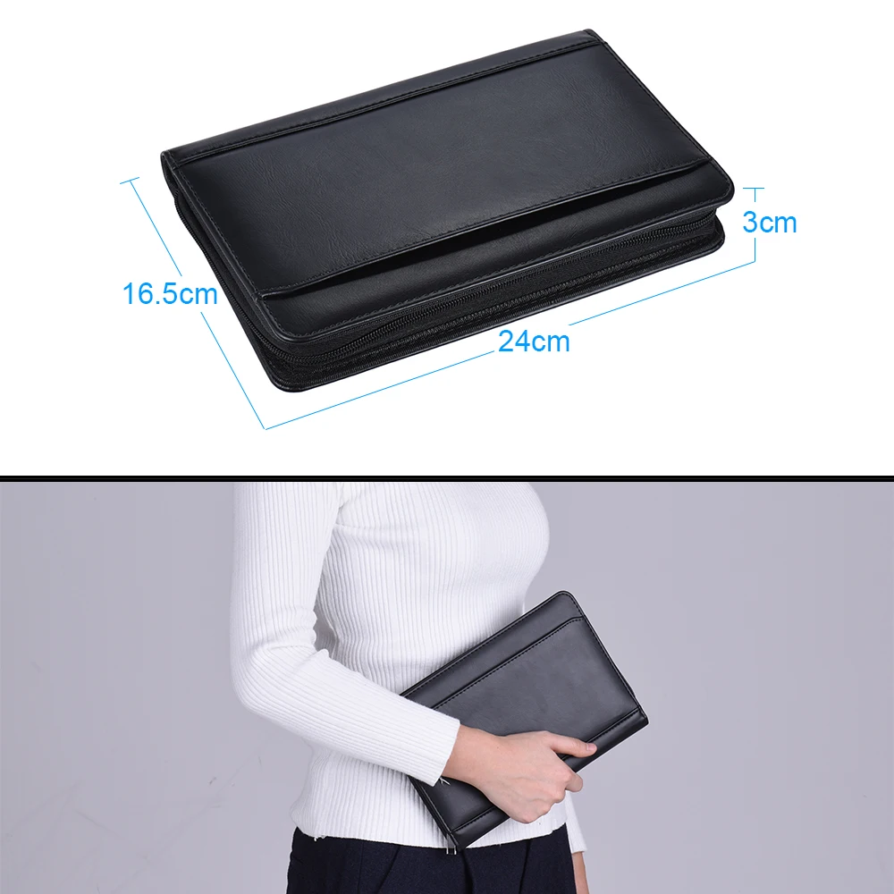 Portable business portfolio A5 PU leather folder with business card holder memo note pad
