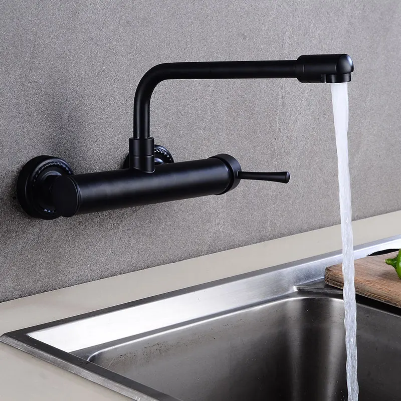  New Arrival Brass Wall Mounted Black Kitchen Mixers Dual Hole Single Handle Kitchen Faucets B3302 - 32995003377
