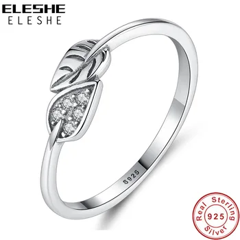 

ELESHE 2019 Classic Real Solid 925 Sterling Silver Leaves Finger Ring Crystal Zircon Wedding Engagement Jewelry Rings For Women