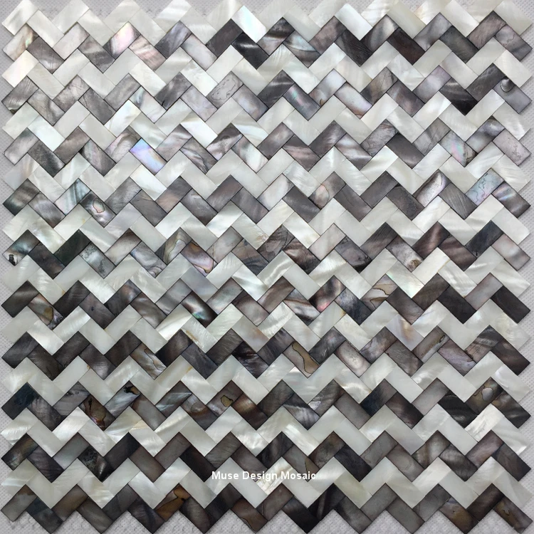 

Wave Natural White Black Shell mosaic mother of pearl kitchen backsplash wallpaper tile, bathroom background shower decor
