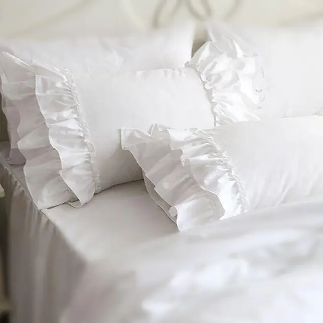 2pcs white pillow case European brief ruffle lace pillow cover handmade
