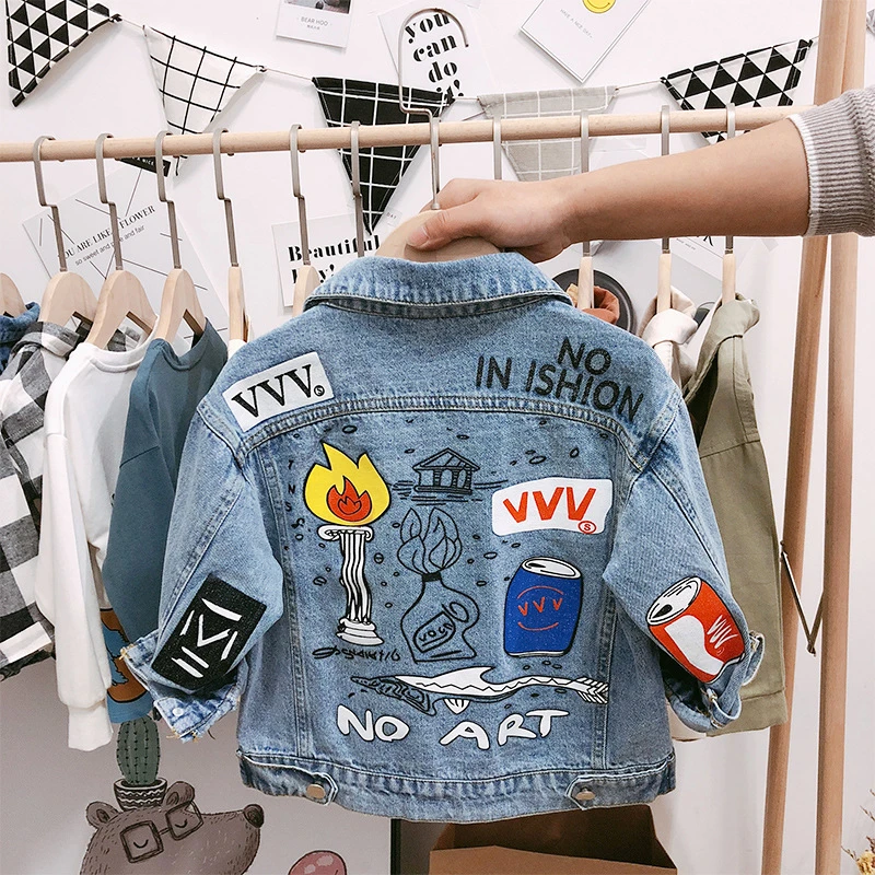 2019 Kids Girls Jean jacket Outerwear cartoon print denim Children jackets coat