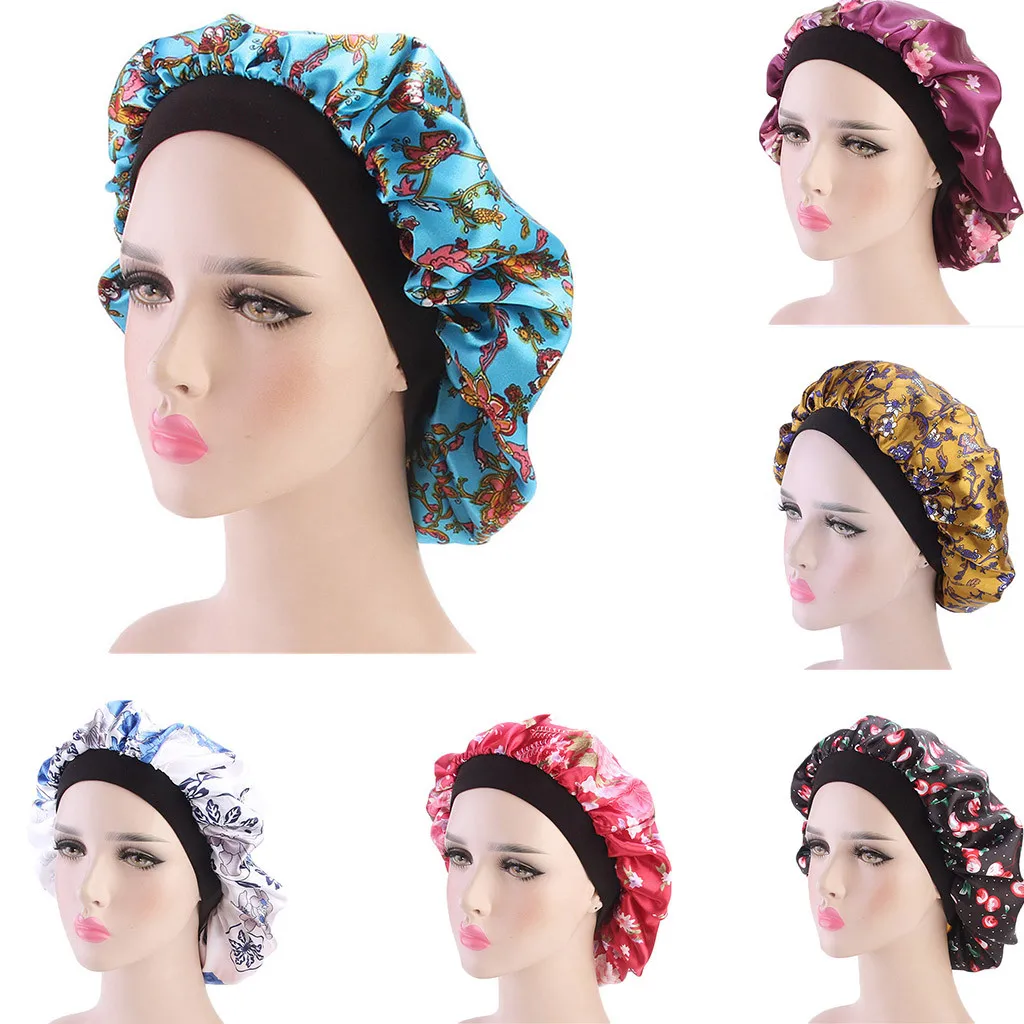 Long Hair Care Women Fashion Satin Bonnet Cap Night Sleep Hat Silk Cap ...