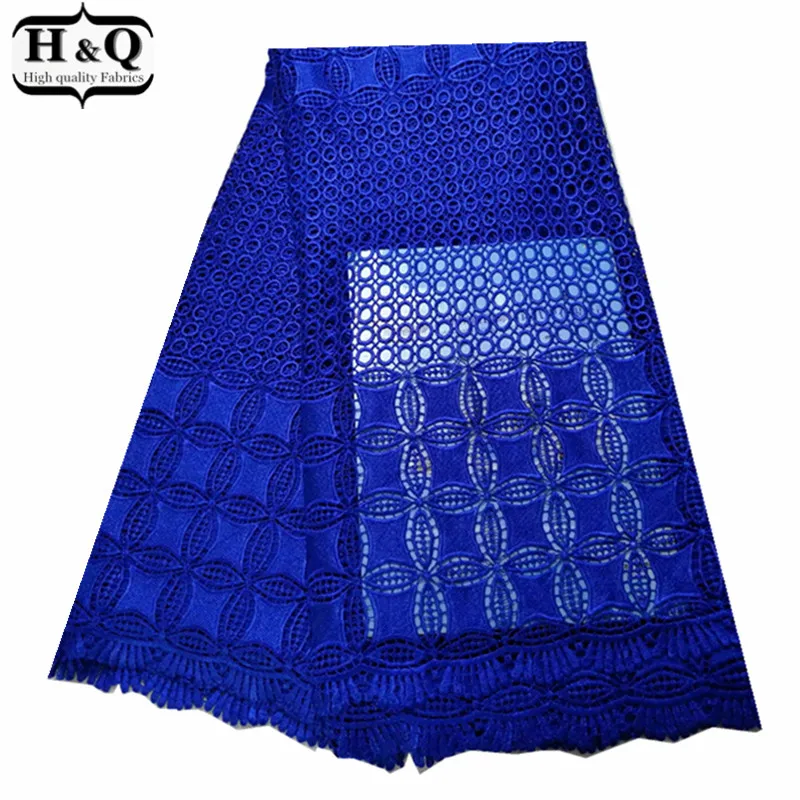 

Royal Blue 5 Yards Embroidered African Cord Lace Fabric African Water Soluble Lace Fabric With High Quality For Guipure Dress