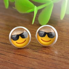 Горячая Смешно Стекла Emoji Кабошон Стад Серьги Серьги Для Женщин Девушки Ювелирные Изделия Magic Circle Серьги Бесплатная Доставка
