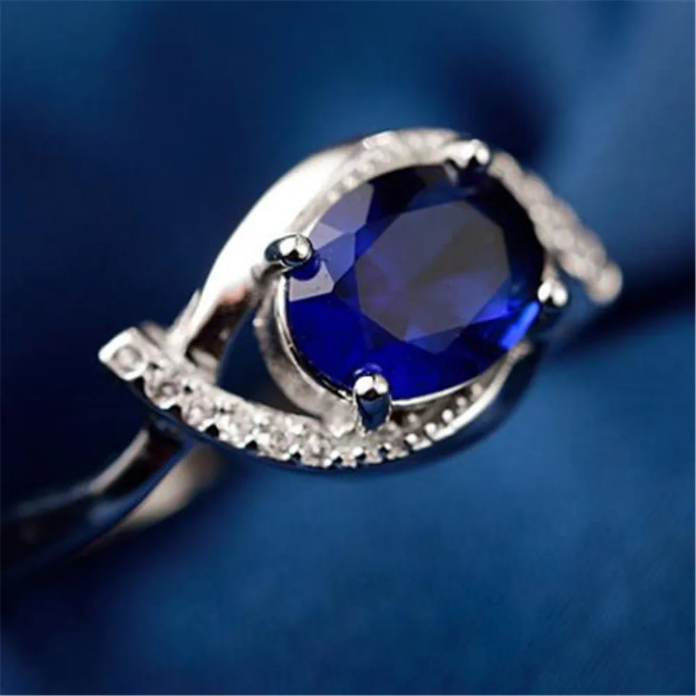 

YKNRBPH High-Quality Women's S925 Strling Silver Ring Blue Diamond Zircon Wedding Open Ring Simple Design Jewelry Gift
