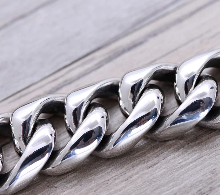 210g 2cm Solid 925 Sterling Silver Men's link Biker Heavy Wide bracelet  bangle A1565