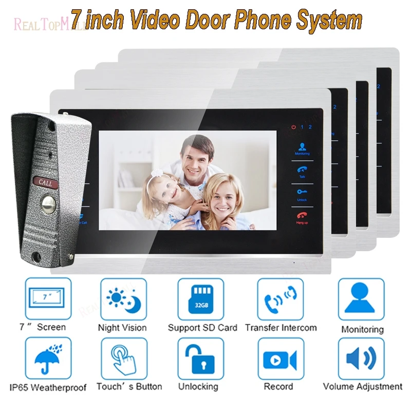 

7 Inch Doorbell Camera Video Door Phone Monitor Intercom System Kit Night Vision 1200 TVL Recording SD Card Support 1 v 4