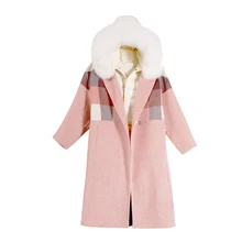 Зимнее шерстяное пальто для женщин+ хлопковая куртка с капюшоном пальто с меховым воротником длинное женское кашемировое пальто Европейская модная куртка верхняя одежда