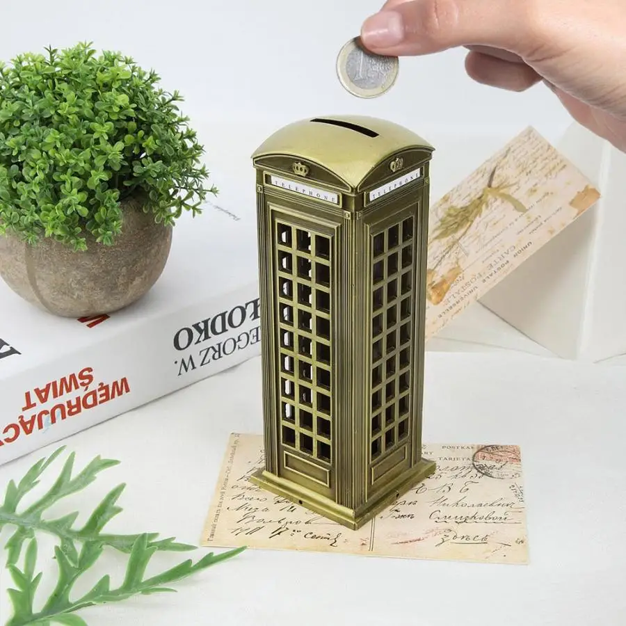 

Attractive Metal Alloy Money Coin Spare Change British London Street Telephone Booth Bank Box