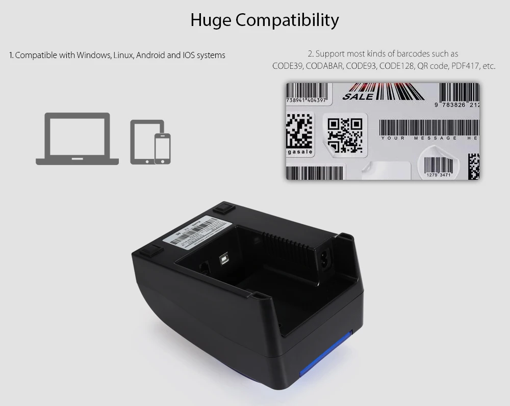 HOIN HOP - H58 58mm Wireless Thermal Printer Bluetooth ESC POS USB Recepit Printing Machine Support Android iOS Cash Drawer