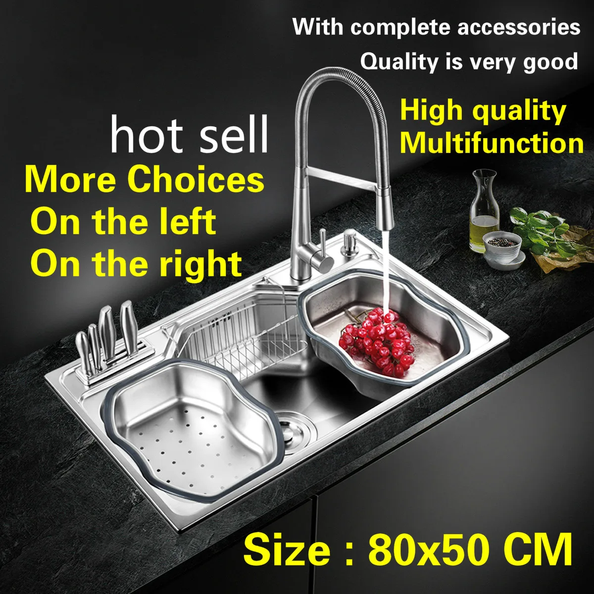 

Free shipping Standard individuality kitchen single trough sink big luxury fashion food-grade stainless steel hot sell 80x50 CM