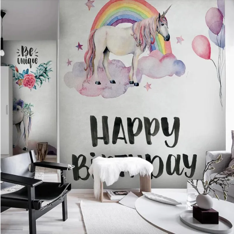 

Nordic minimalist creative flower color couple horse wallpaper TV background wall