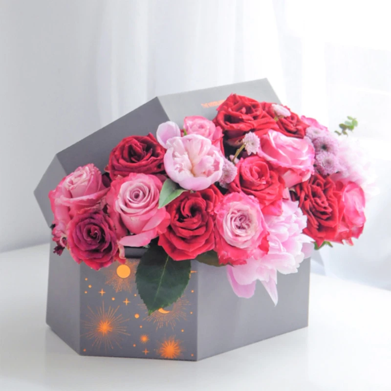 One Piece Hexagon Flower Bouquet Box Starry Sky Pattern Gift Packing Box Florist Package Supply Material Wedding Decoration Gift Bags Wrapping Supplies Aliexpress