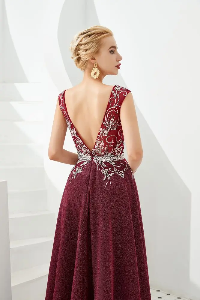 Beauty Emily Evening Dress Long 2019 V-Neck Sleeveless A-Line Floor-Length Evening Party Prom Dress Formal Gowns