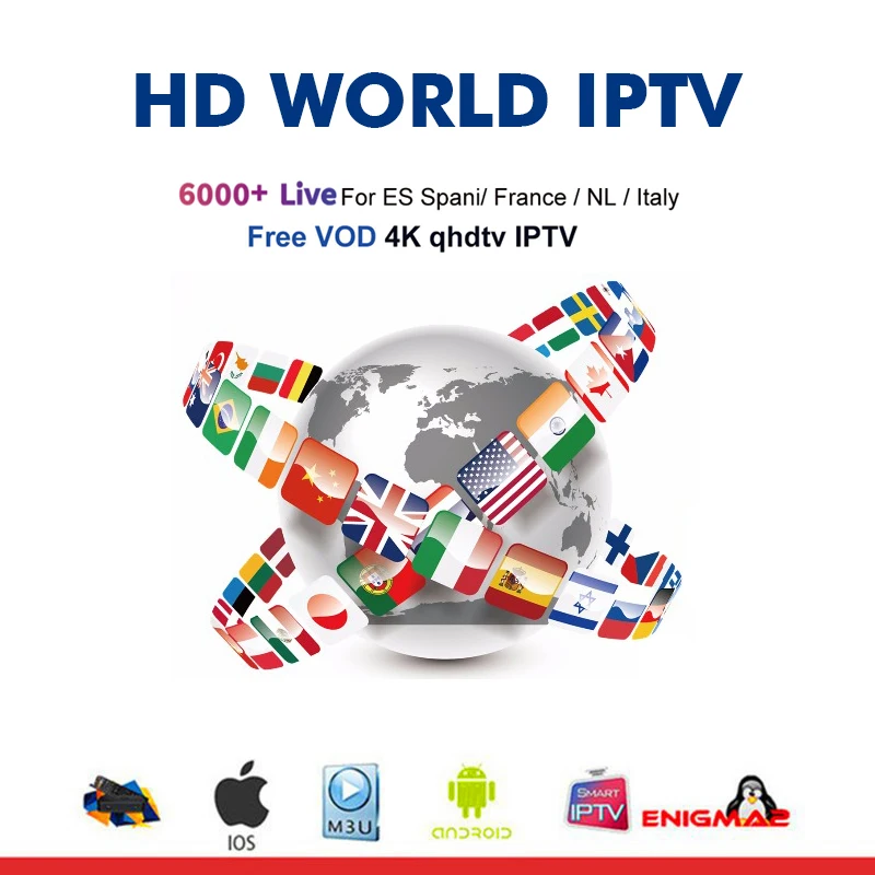 

HD World IPTV +6000 Live android iptv box 4K HD Channel best for Rocksat Europe Asian Africa Latino America IPTV subscription